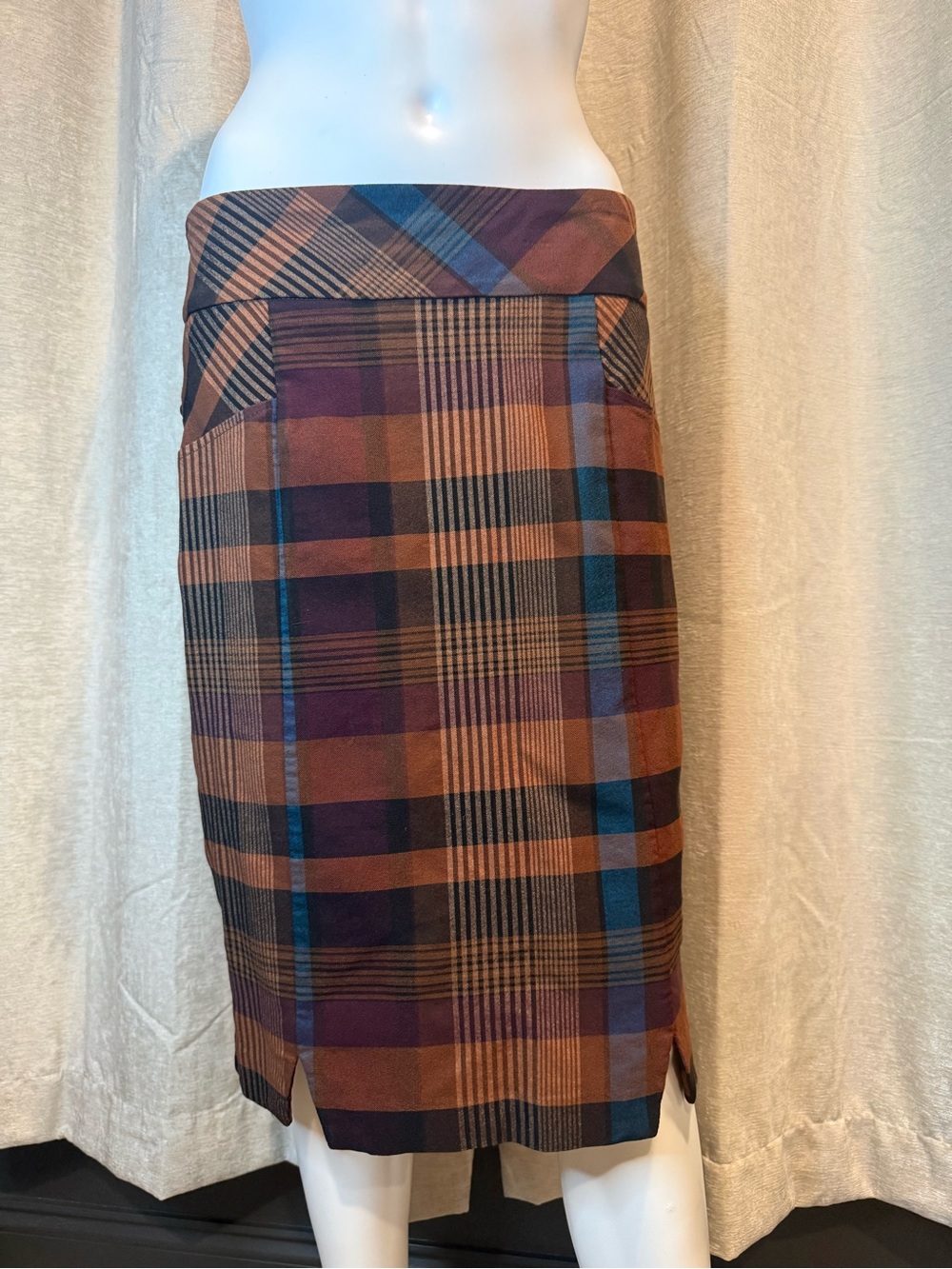 Cato Plaid Pencil Skirt in Brown, Blue and Purple